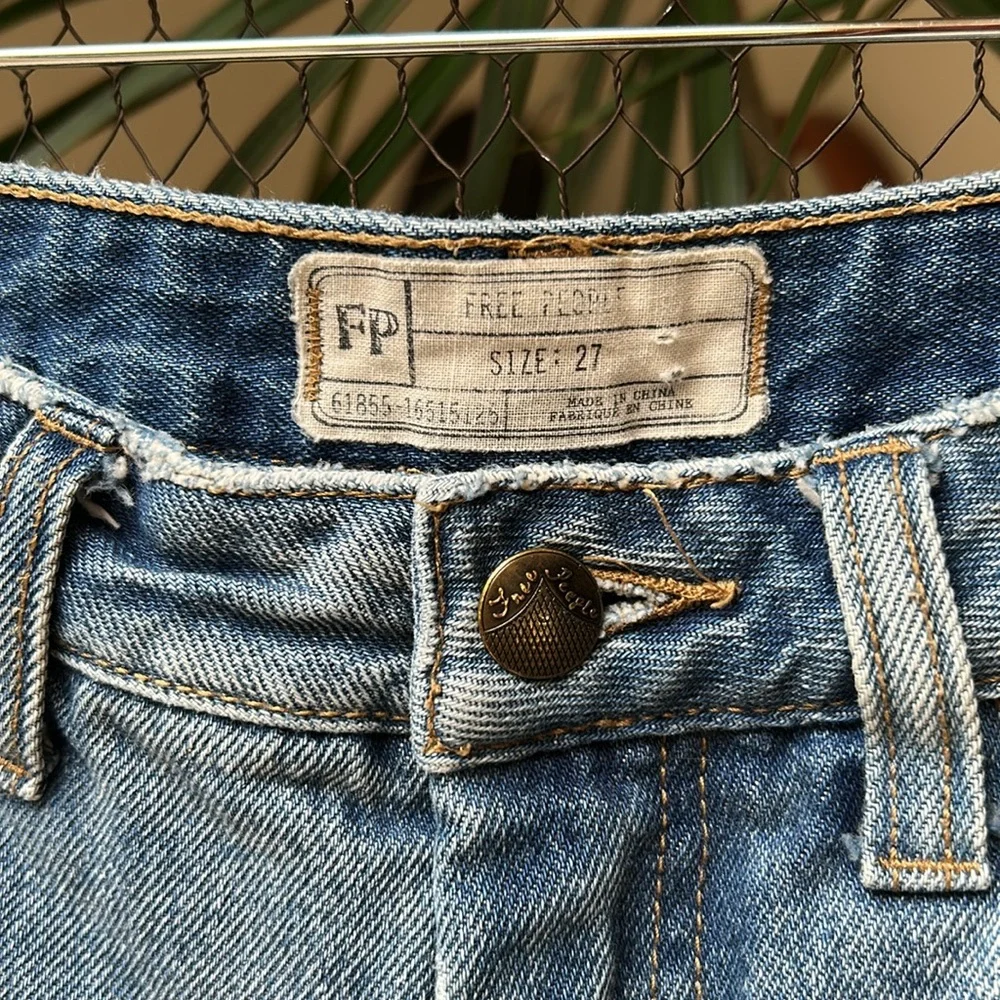 Free People Distressed Gold Paint Stencil Denim Jeans